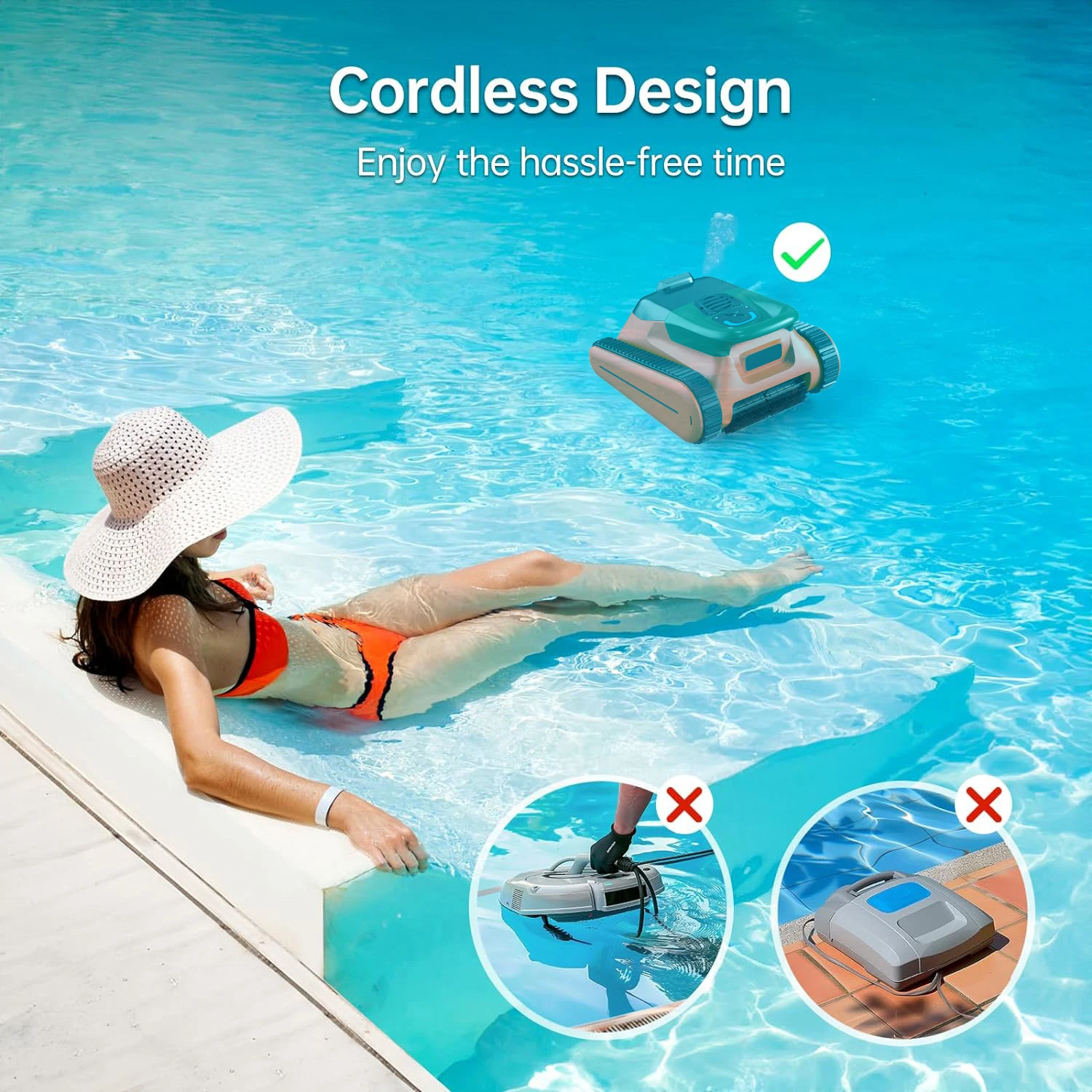 Automatic Cordless Pool Robot Cleaner Wall-Climbing Swimming Pool Vacuum For Outdoor Use