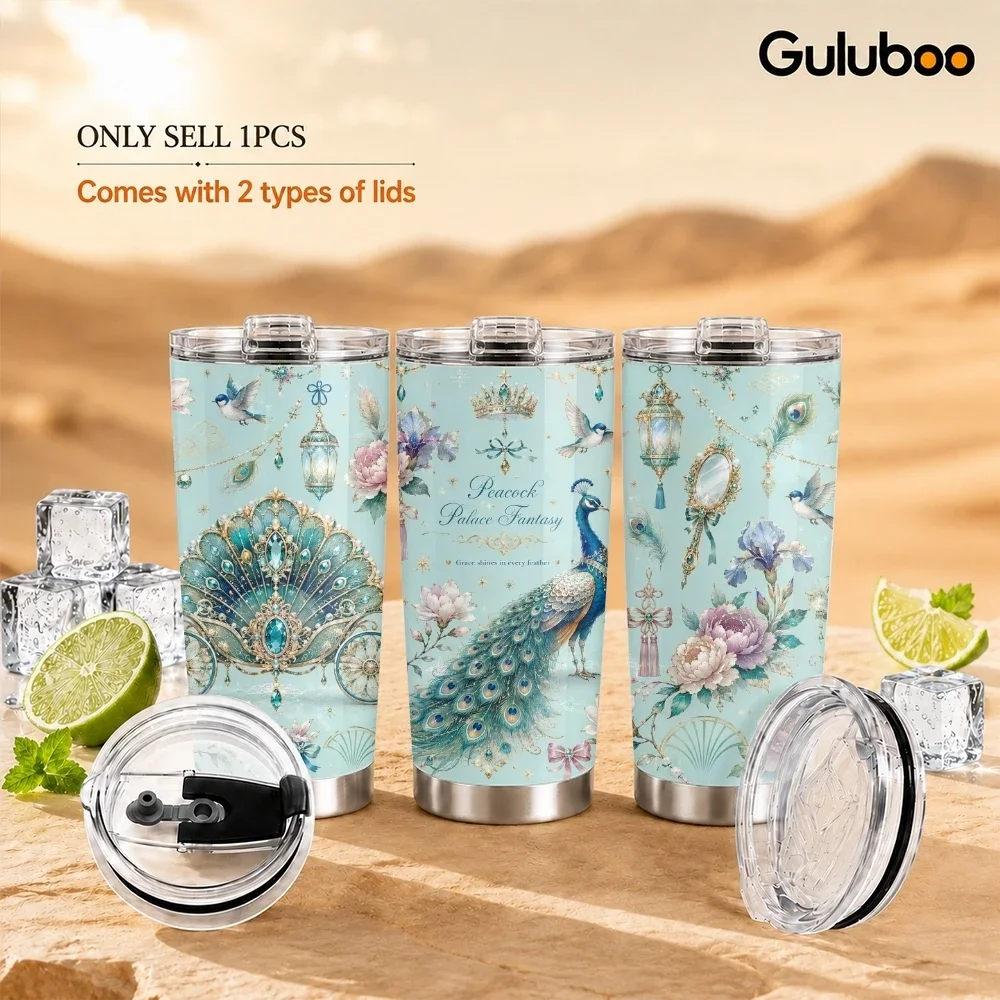 Fairy Tale Princess Carriage Vacuum Flasks 20oz Stainless Steel Insulated Tumbler Double Wall Cup with 2 Lids Straw Travel Mug