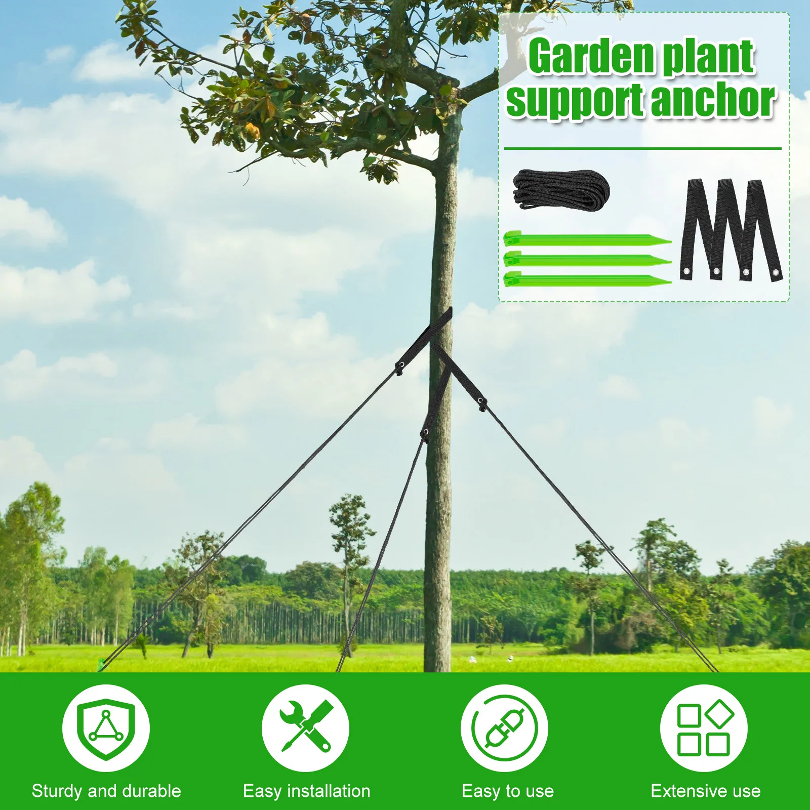 1/3 Set Tree Stake Kit 12in Plastic Sapling Tree Stake Support with Ropes Reusable Tree Staking Anchor Kits for Garden Plant Fix