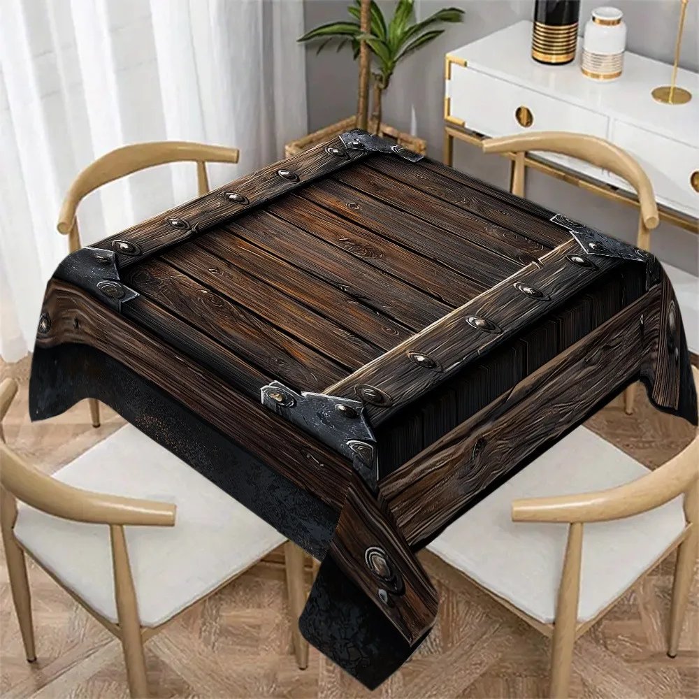 1pc Attractive wood-grain pattern tablecloth for square-shaped holiday party, hotel party.zyc
