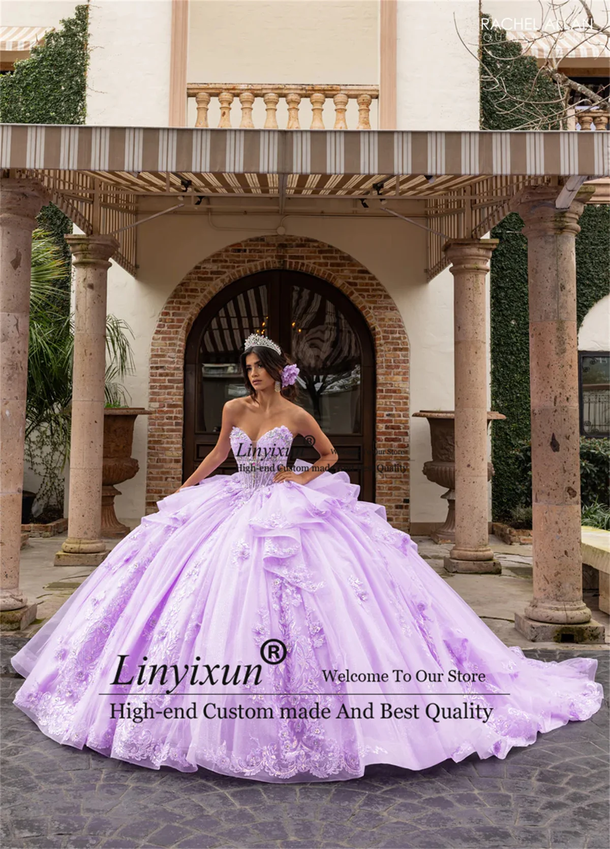 

Princess Ball Gown Quinceanera Dress With Applique 3D Floar Customized Corset Sweet 16 Birthday Off Shoulder Vestido De 15 Anos