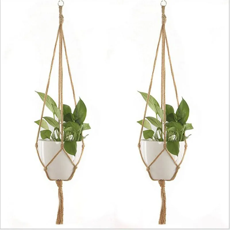 Flower Pot Hemp Rope Hanging Net Straw Macrame Plant Hanger Flower Pot Garden Holder Legs Hanging Rope Basket Balcony Decor
