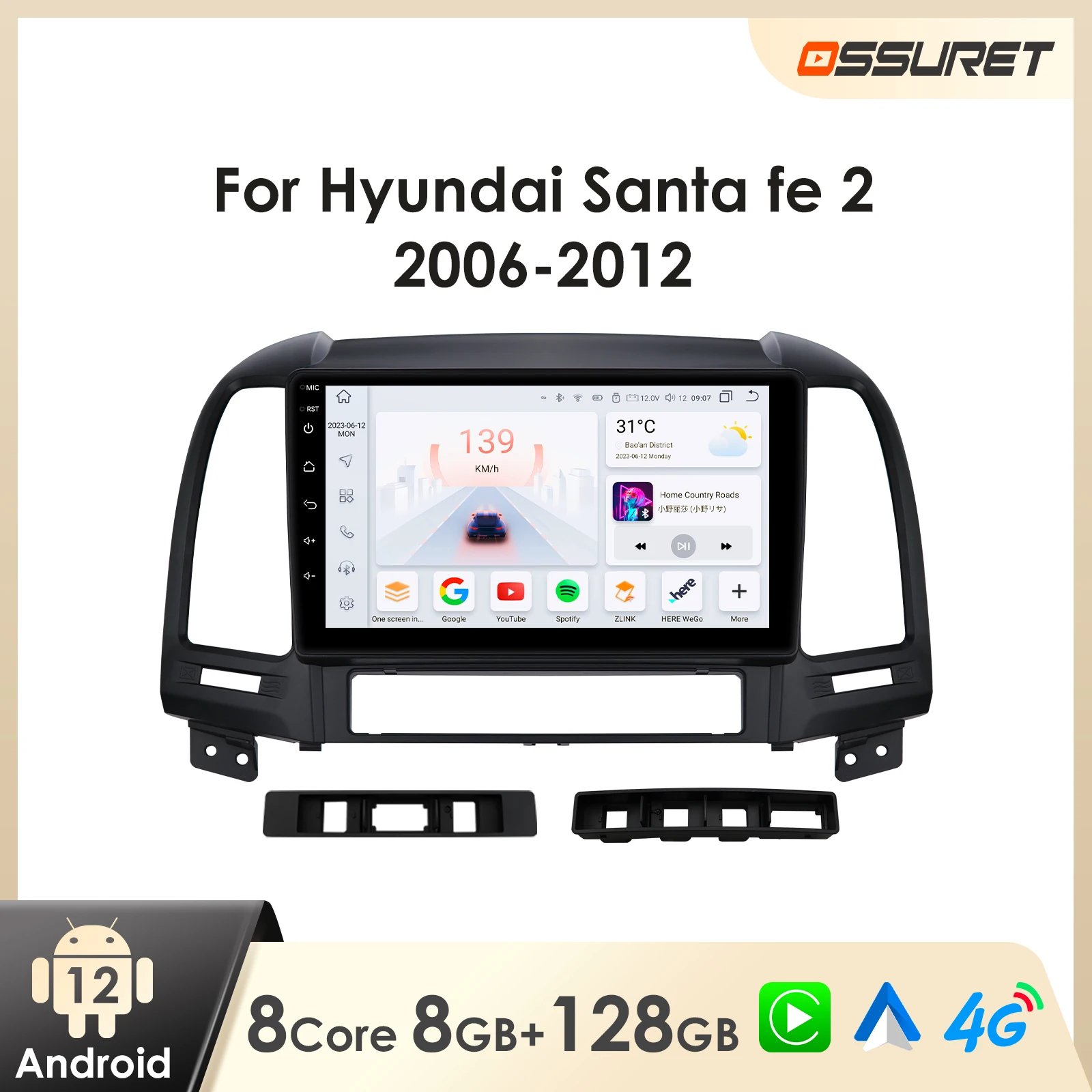 Car Radio Android for Hyundai Santa Fe 2 2006 - 2012 Carplay Android Auto Stereo Multimedia GPS 7862 Intelligent Screen Player