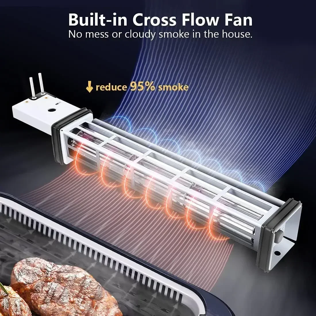 CUSIMAX-Griddle Grill interior sem fumaça elétrica, churrasqueira coreana portátil com tecnologia Turbo Smoke Extractor