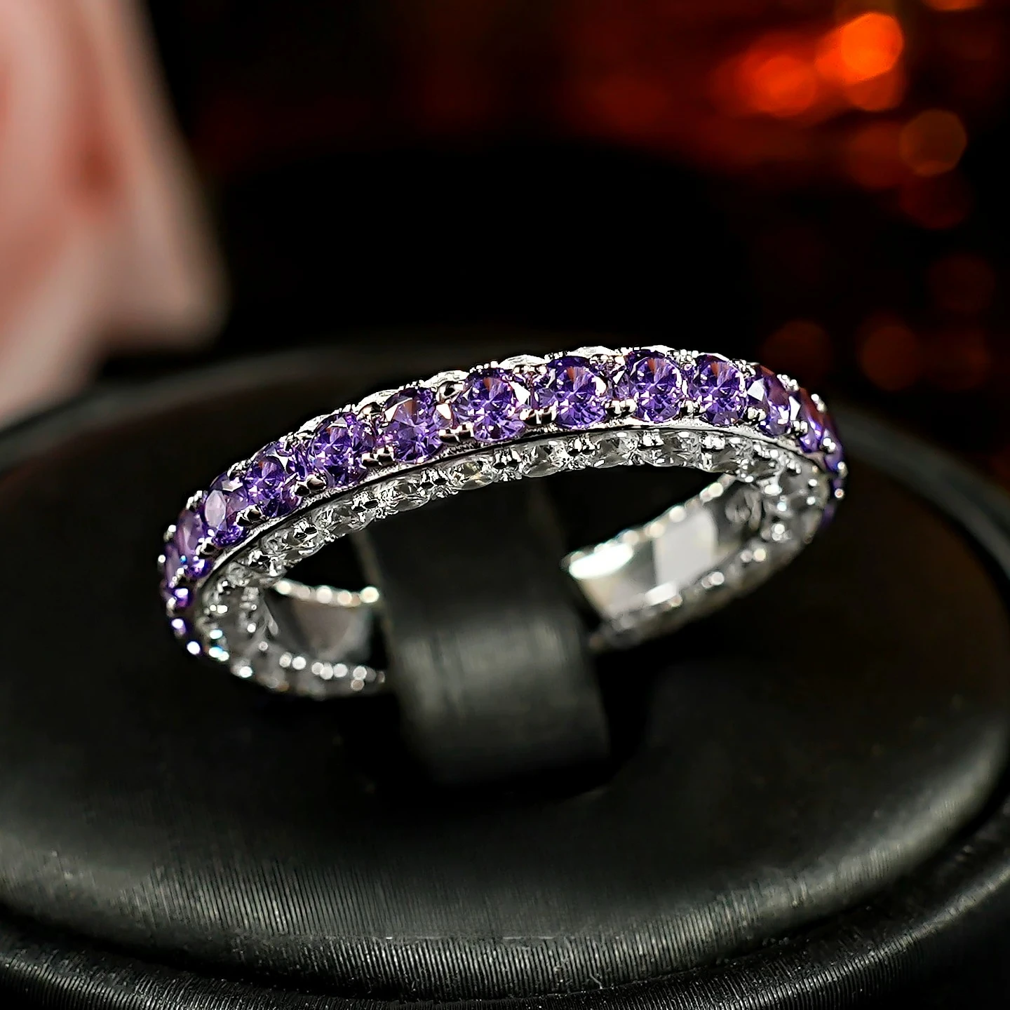 

S925 Silver Ring with Micro Inlaid Purple Zircon Index Finger Ring, niche design, light luxury silver jewelry