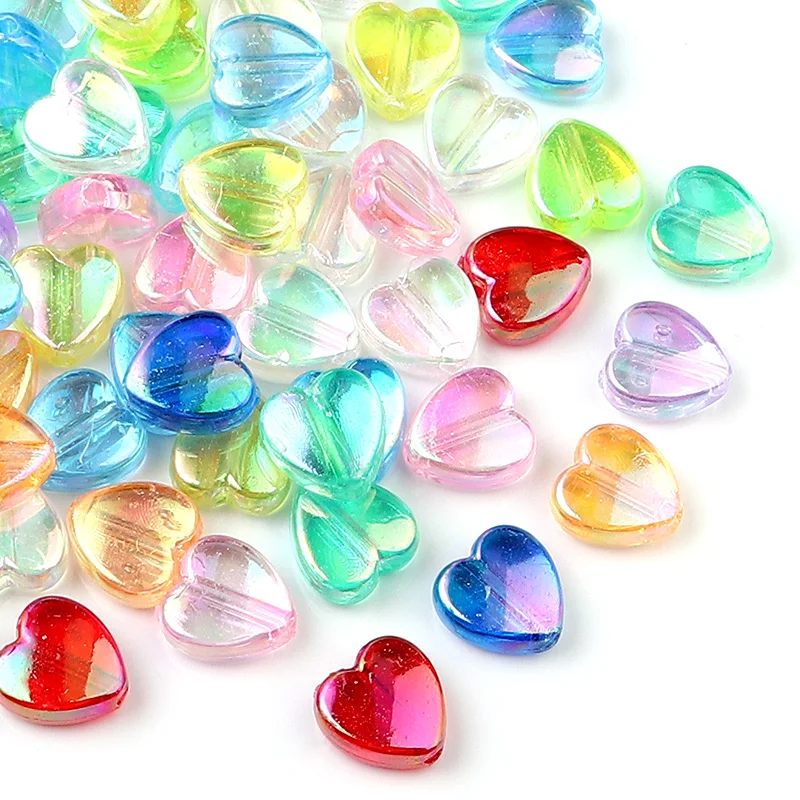 200pcs Acrylic Love Heart Bead 8x9mm Transparent Colorful Loose Spacer Beads for Jewelry Making DIY Bracelet Necklace Materials