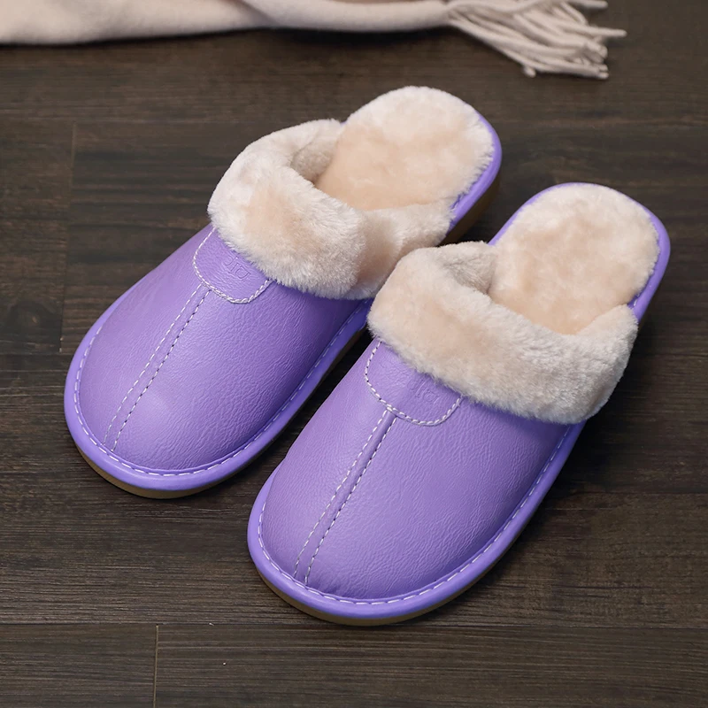 Cotton Slippers Autumn and Winter Home Women's Indoor Thick-soled Warm Household Leather Slippers In Winter