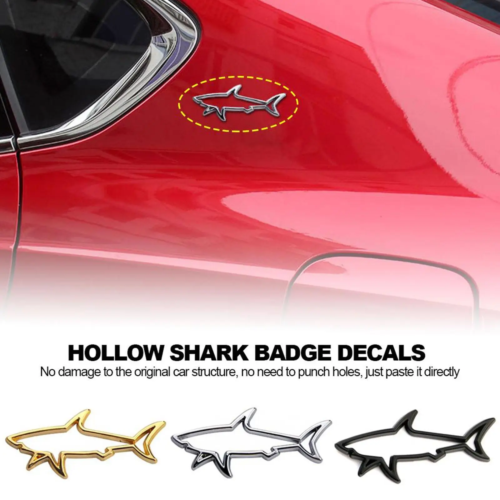 3D Metal Car Styling Sticker Hollow Fish Shark Emblem Badge Decals Automobiles Motorcycle Computer Fuel Cap Accessories