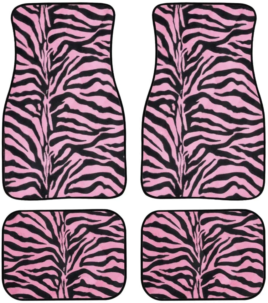 UNICEU Fashion Designed A Set of 4 Universal Fit Animal Print Carpet Floor Mats for Cars,Truck,SUV (Two Tone Hot Pink Zebra Acce