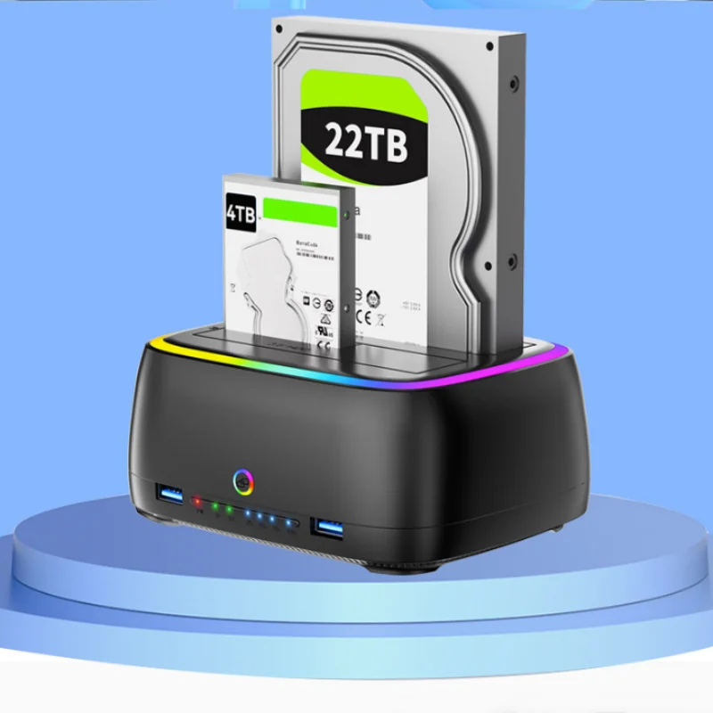 Dual Bay SATA Hard Drive Docking Station 2.5 3.5 Inch HDD SSD Offline Clone Dock TF SD Card Reader