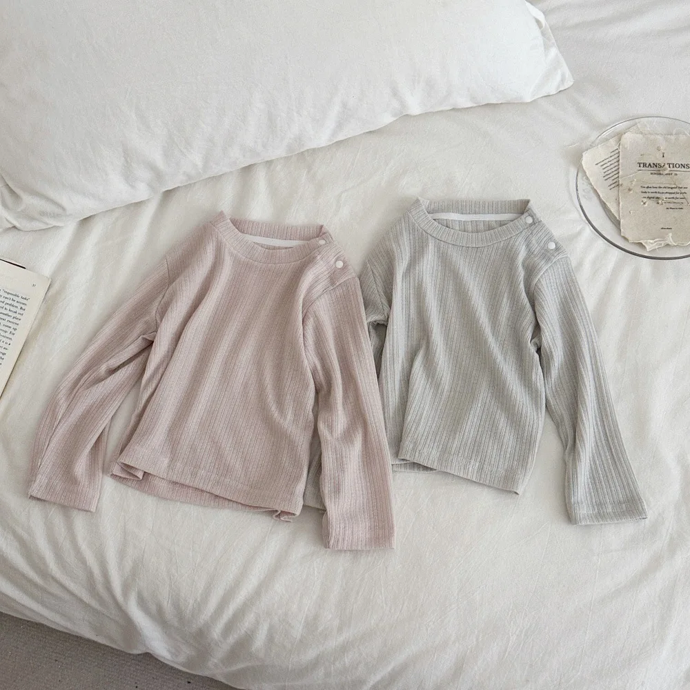 2026 Autumn New Baby Long Sleeve T Shirts Infant Girl Solid Hollowed Out Bottoming Shirts Toddler Cotton Ribbed Tops