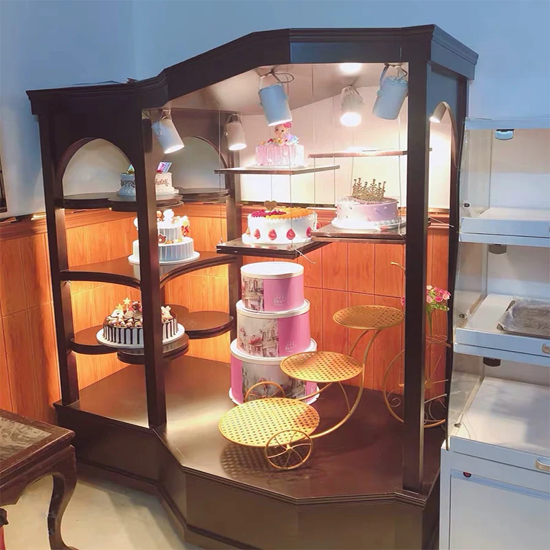 

Cake shop bakery new high-end birthday cake display cabinet sample simulation model solid wood display cabinet