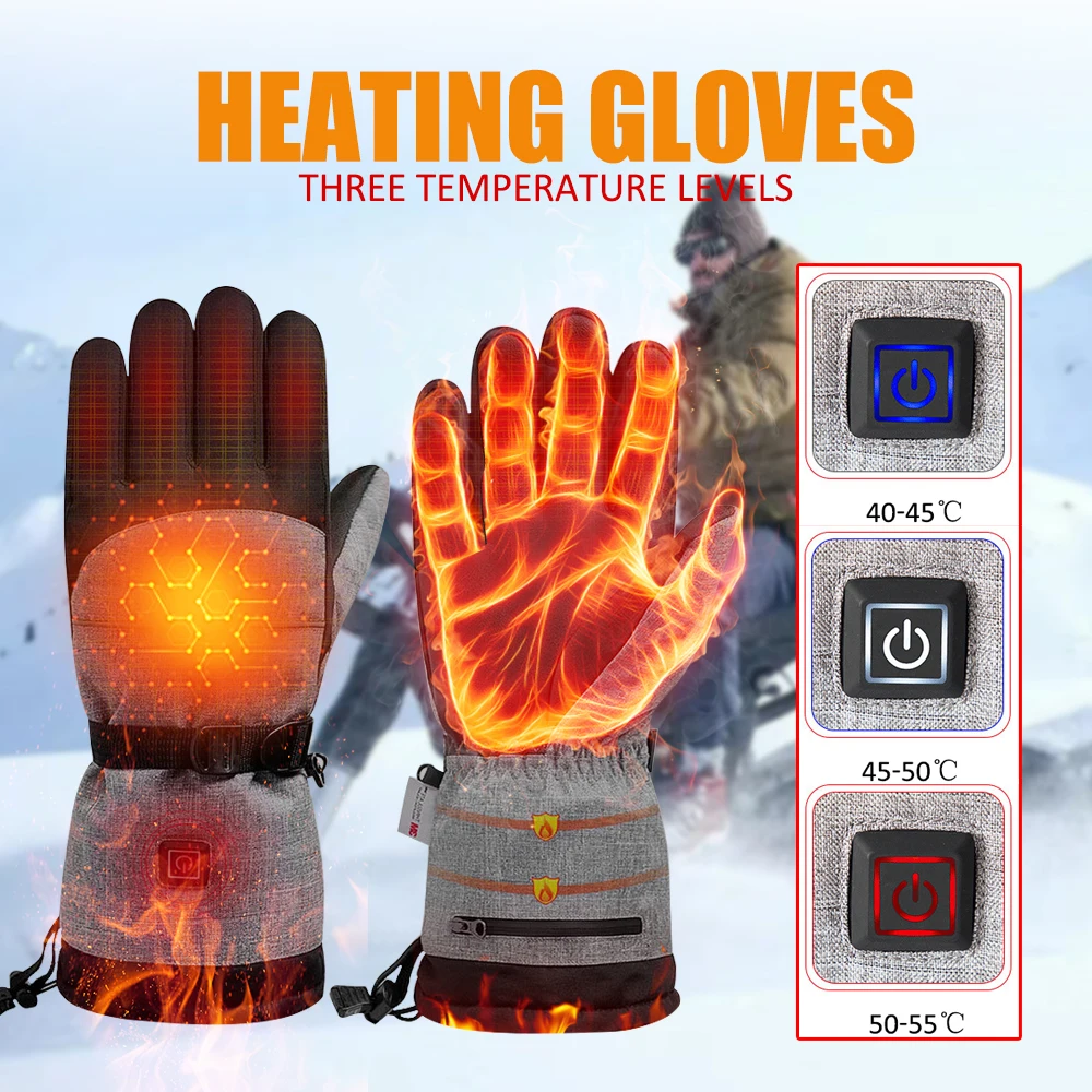 Winter Heating Gloves 3M Cotton Three Level Adjustable Motorcycle Gloves Anti Slip Windproof Riding Gloves Warm Skiing Gloves