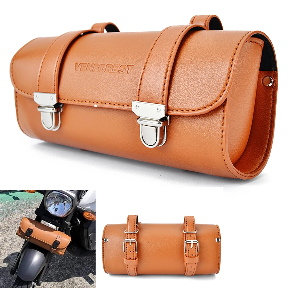 Motorcycle Fork Bag Leather Saddlebags Tool Bag Storage Pouch Waterproof For Harley Chopper Bobber Cruiser Sportster XL 883 1200