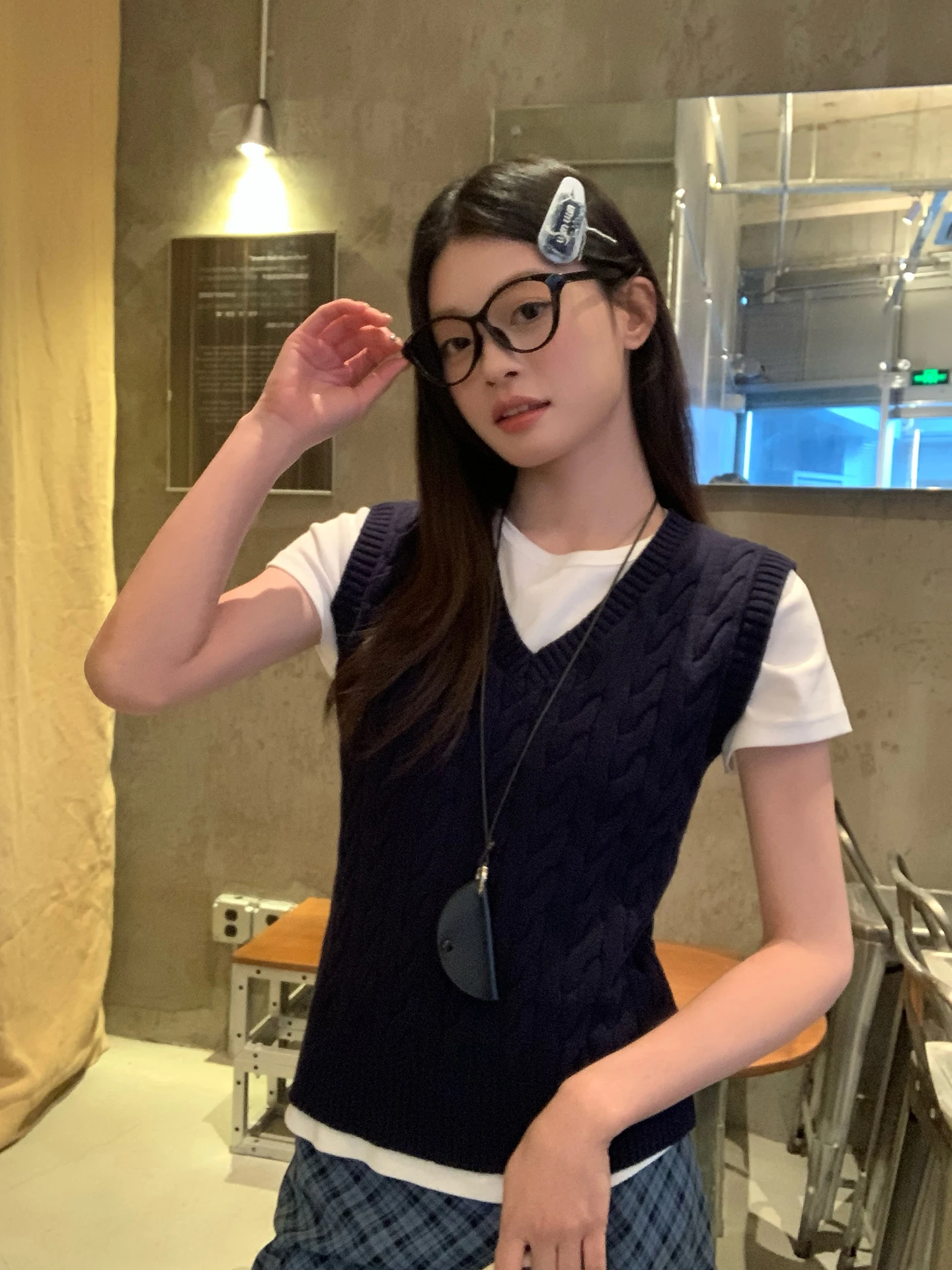 

Женский вязаный жилет Song Zhengen с V-образным вырезом, синий, весенняя новинка, уникальный красивый топ в корейском стиле, прямой крой