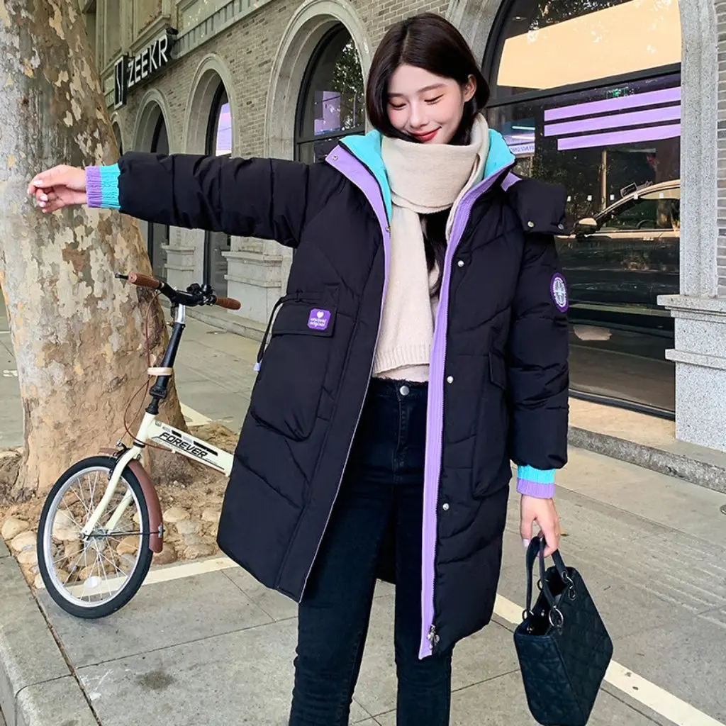 

Women's Mid-Length Cotton-Padded Coat Korean Style Loose Fit Thickened Winter Warm Hooded Casual Outerwear for Students