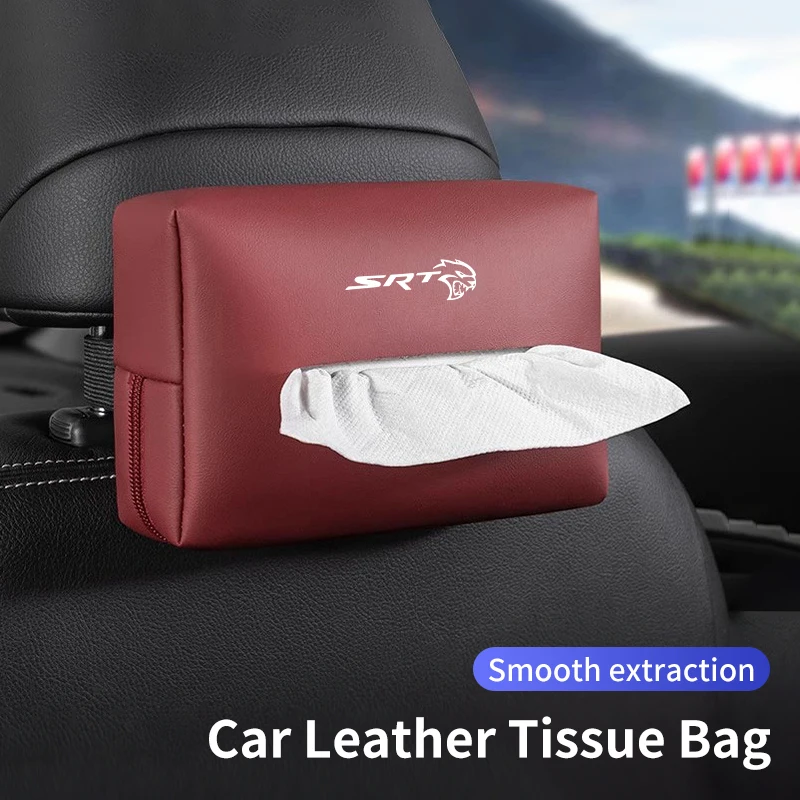Car Seatback Tissue Organiser Box Sun Visor Console Storage Bag For Dodge SRT Hellcat Journey Charger Challenger Caliber