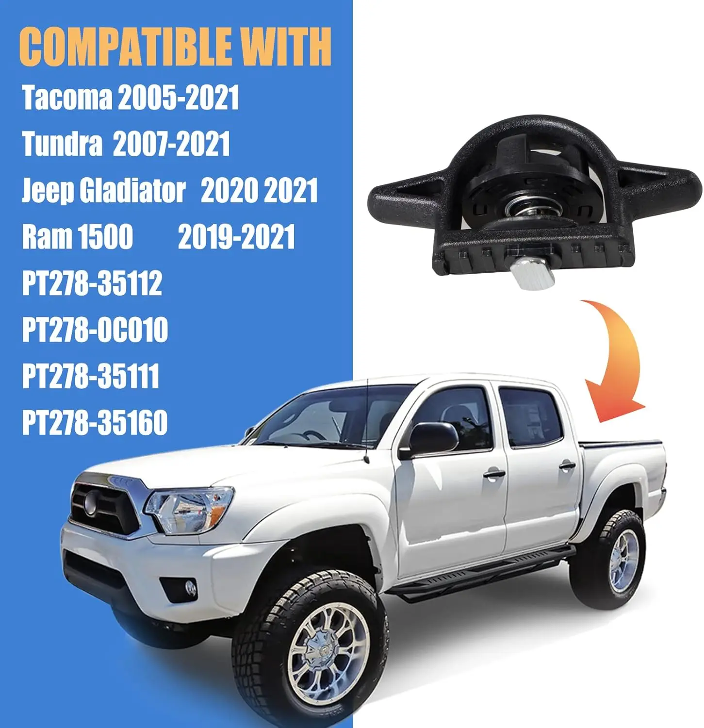 PT278-35112 2 PCS Car Tie Down Anchors Bed Cleat For Toyota Tacoma Tundra Jeep Gladiator Ram Rail System Black