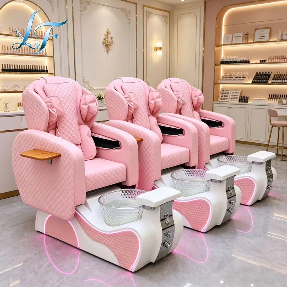 Nail Salon Luxury Lounge Pink High Back Pedicure Chair Built In Foot Spa And Massage
