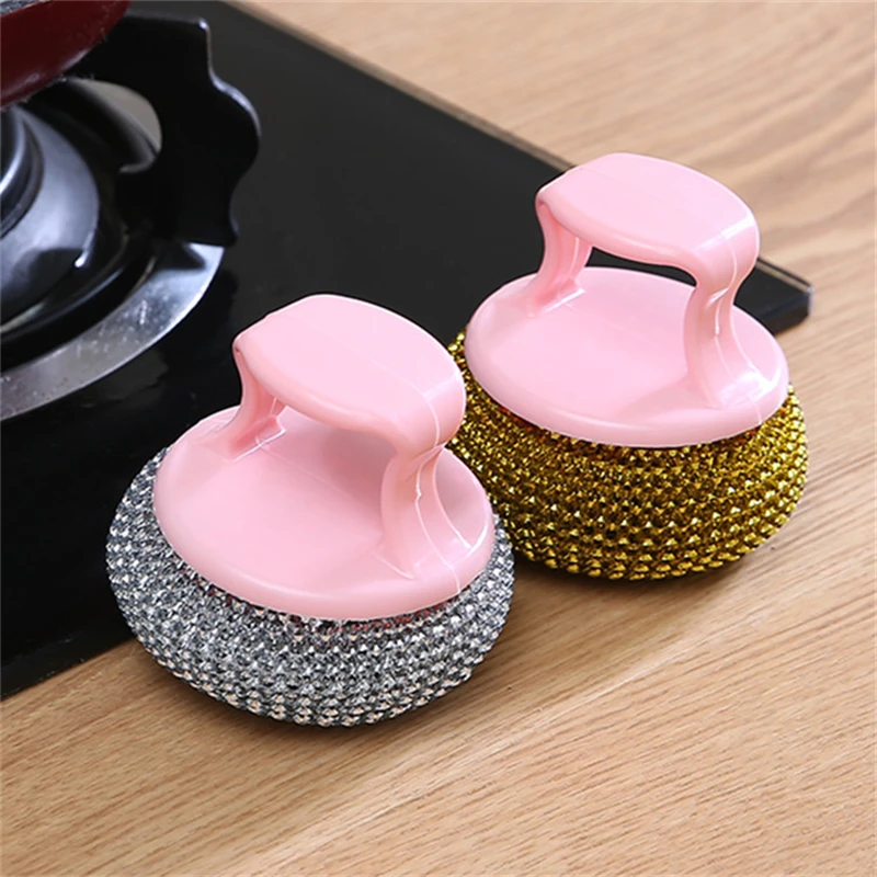 Detachable Stainless Steel Cleaning Ball Washable Handle Steel Wire Cleaning Brush Multipurpose Kitchen Wash Pot Dish Bowl Brush