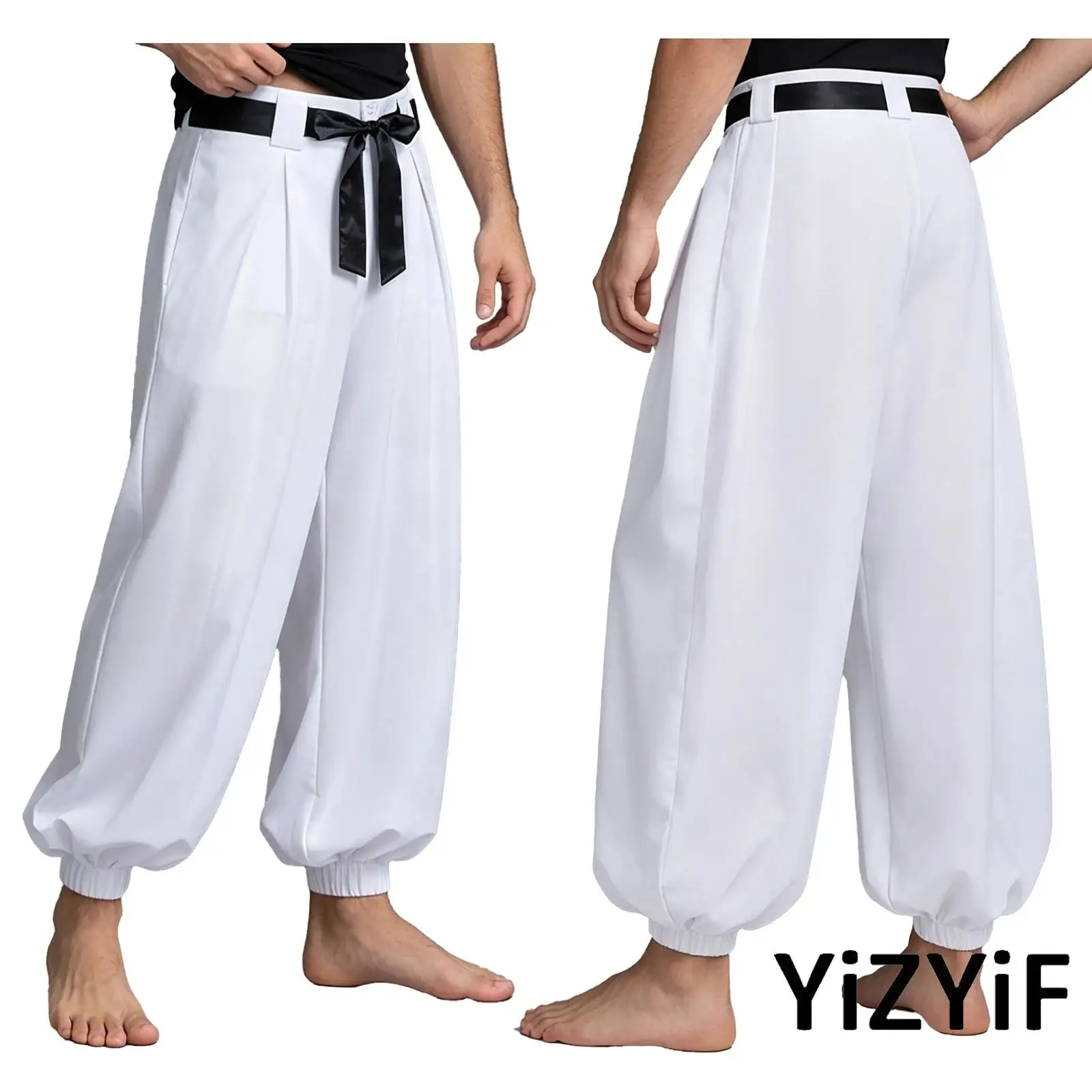 Pantalones Harem Estilo Árabe para Hombre, Pantalones Bombachos Plisados con Botones, Cierre de Cremallera, Bolsillos y Cinturón para Halloween, Uso Diario, Cosplay de Príncipe