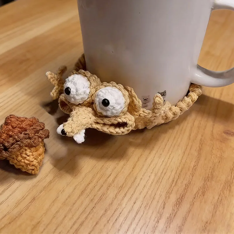 Crochet Squirrel Coaster Cute Cartoon Animal Cup Mat HeatResistant NonSlip Pad for Coffee Tea Mug Table Protection Home Kitchen view 3