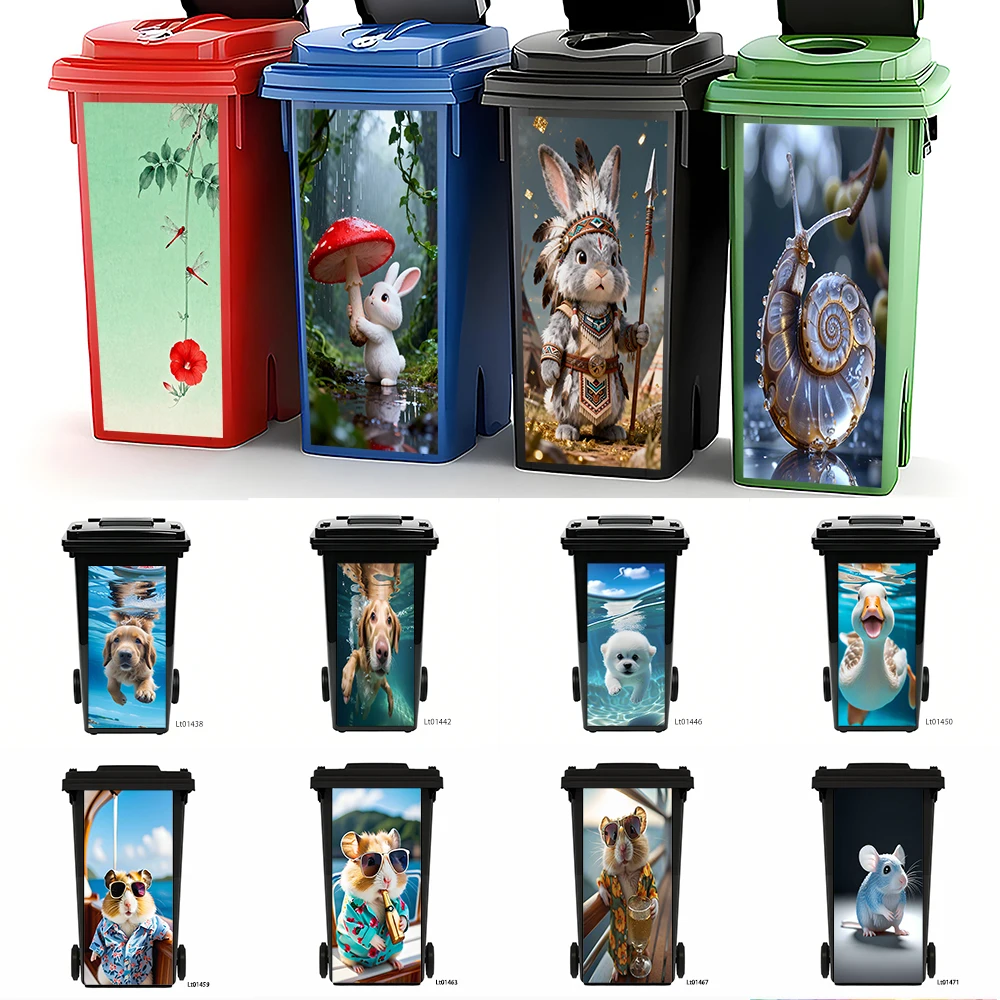 

Funny Beach Dog in Hot Dog Car Trash Can Sticker, Summer Vacation Design Waterproof Outdoor Bin Decal
