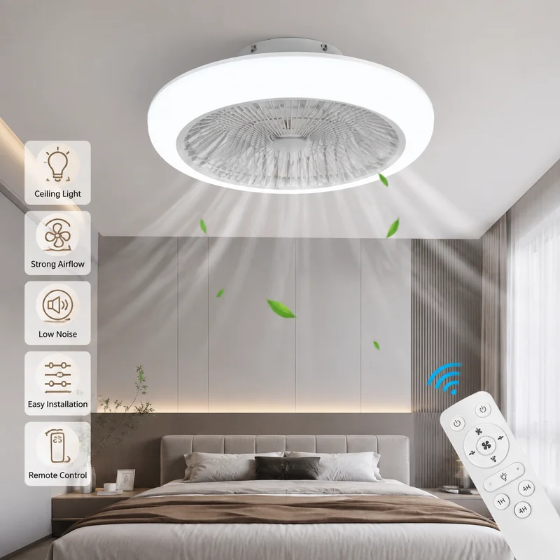 Ceiling Fan Light, Variable Frequency Silent Music RGB Ambient LED, Remote APP Control for Bedroom Living Room Smart Pendant Fan