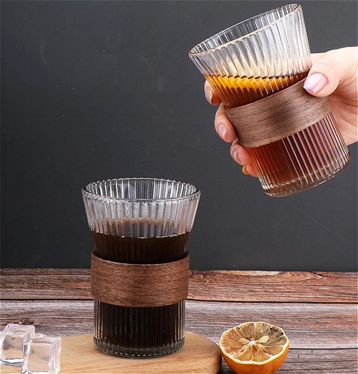 Kaffeetasse aus Glas im japanischen Stil, Walnuss-Tassenhülle, transparent, Kawaii-Tasse, Kaffeegeschirr, schöne Teetassen, Bierkrug, niedliche Tasse