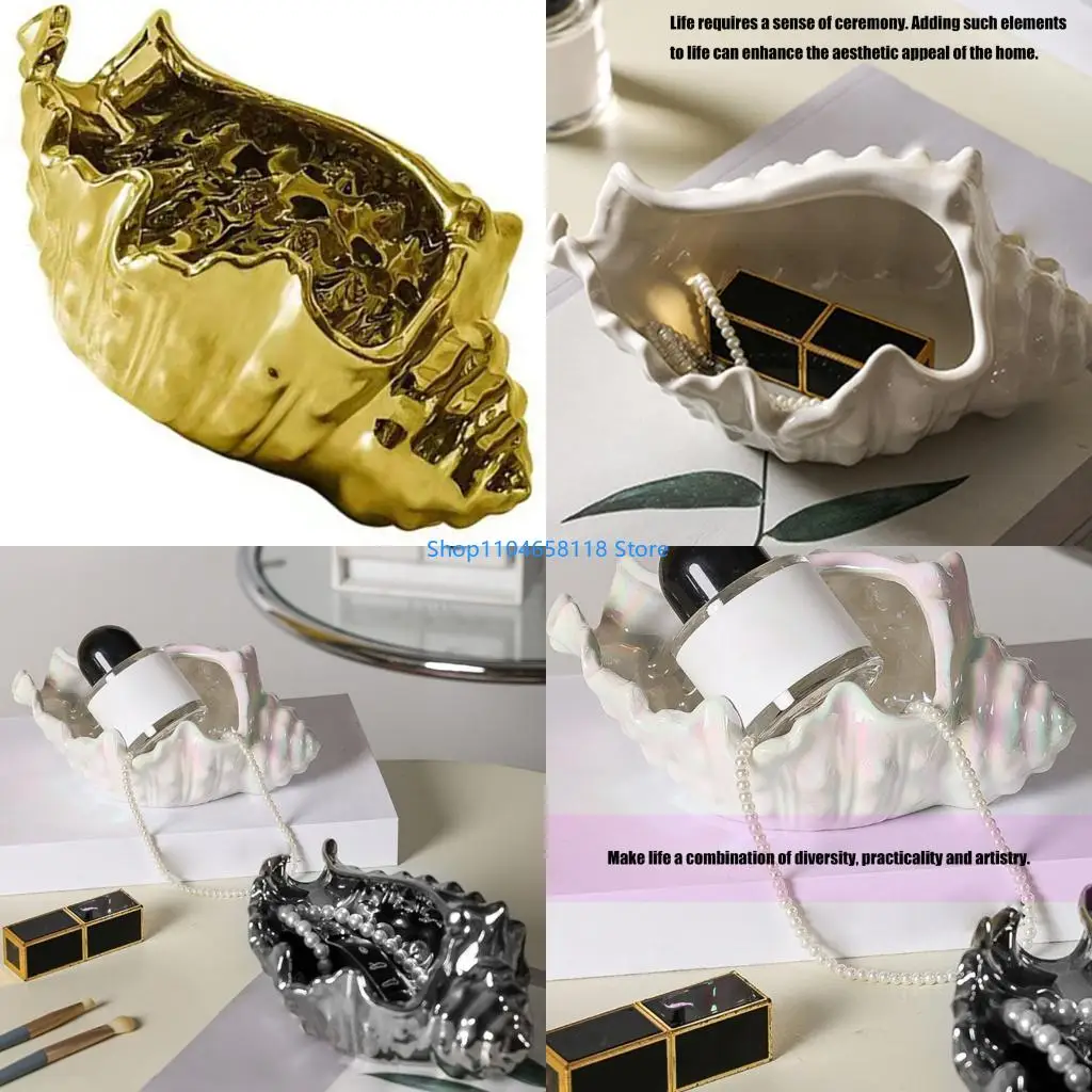 

Conch Shaped Ceramic Accessories Display Tray Elegant Decorative Holder for Jewelry Home Styling Long Time Use