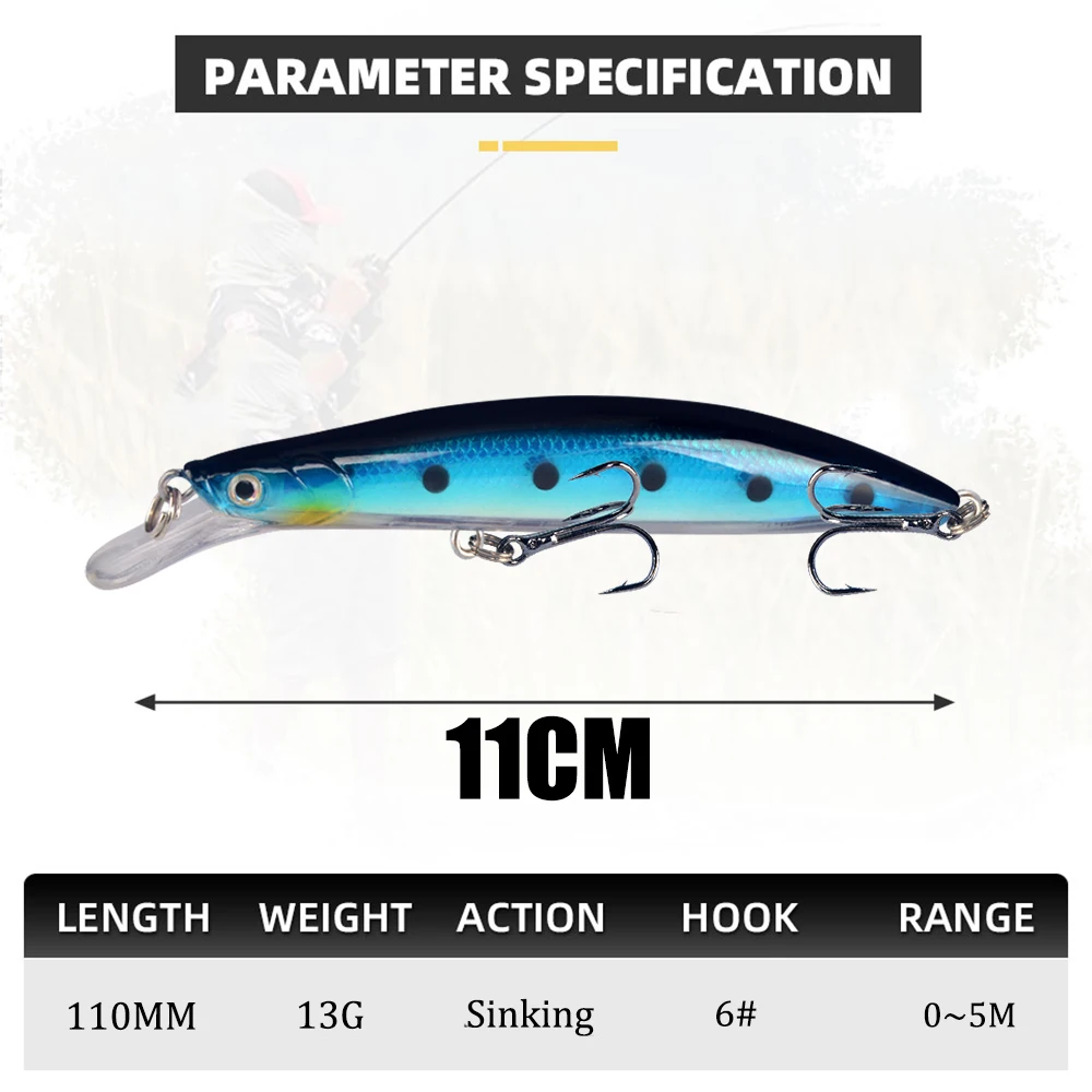 LINGYUE 새로운 도착 느린 침몰 미노 낚시 미끼 11cm 13g 크랭크 베이트 하드 미끼 꽉 Wobbler Iscas Artificiais Leurre