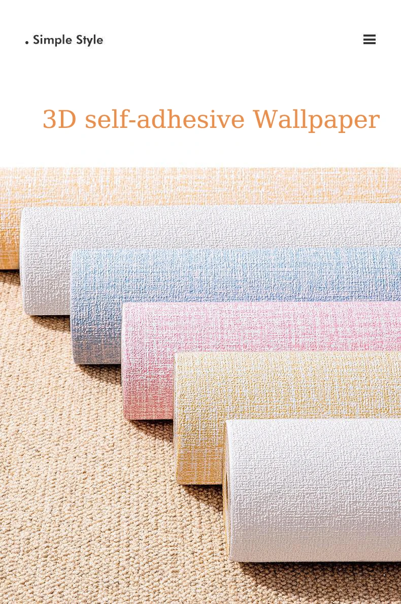50cm Linen Foam 3D Self-Adhesive Wall Sticker PVC Solid Color Thickened Waterproof Background Wall Renovation Wallpaper