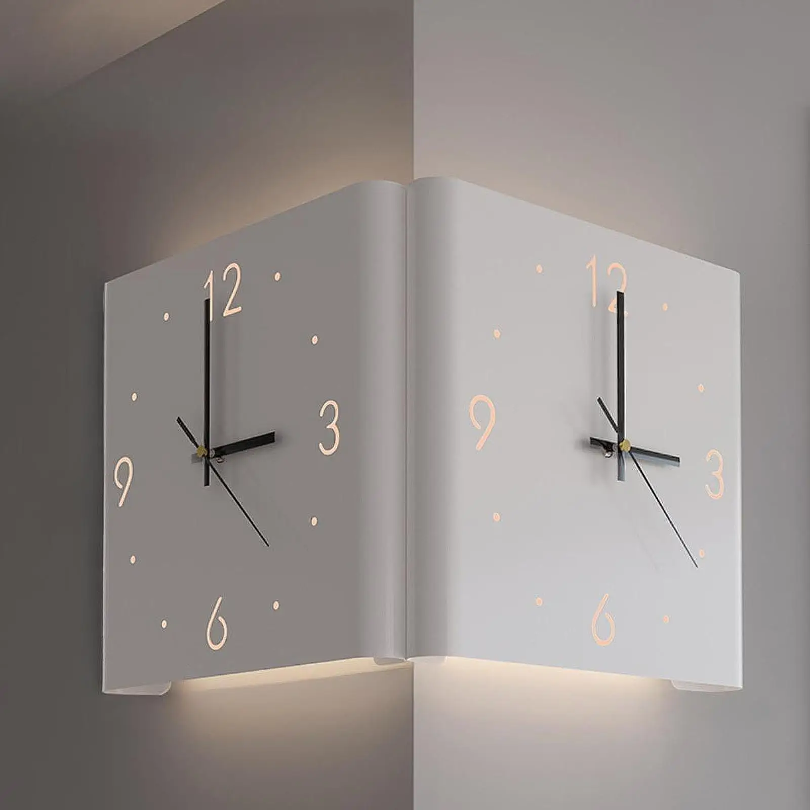 Double Sided Corner Wall Clock Decorative Hanging Clock with Numeral Scale Sensor Luminous for Office Home Living Room Corridor