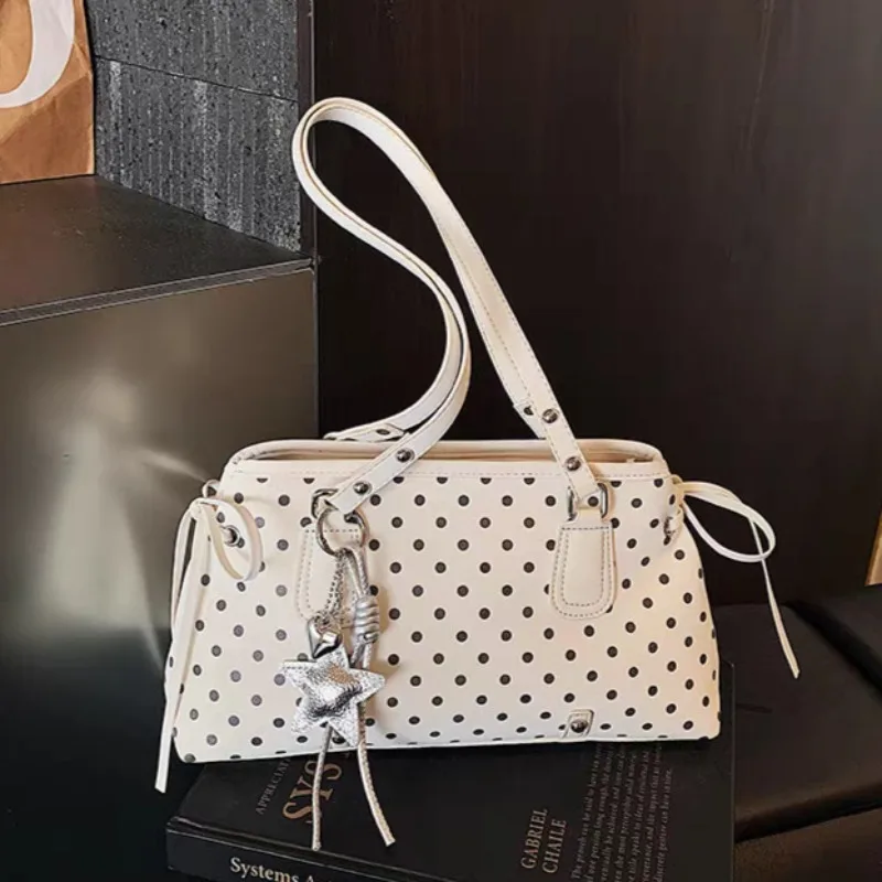 Polka Dot Pillow Shaped Commuter Bag Multifunctional Handbag Single Shoulder Bag Fashionable Korean Style PU Material 2026 New