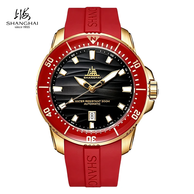 SHANGHAI Watch Men's Diver Watches 43.6mm 300M Water-Resistant Automatic Watch Sapphire Bezel Luminous Mechanical Watches S7101