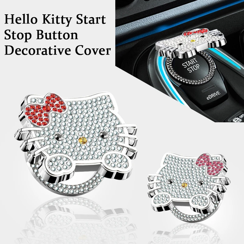 

Car One-Click Engine Start Stop Switch Button Cover Rhinestone Hello Kitty Decorative Cover Ignition Start Switch Protector Ring