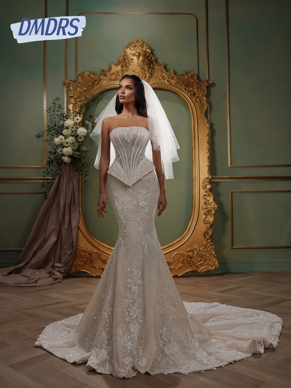 

Gorgeous Strapless Mermaid Wedding Dress Classy Lace Corset Bridal Gown Vintage Modest Customized Women 2025 Sequined Bride Wear