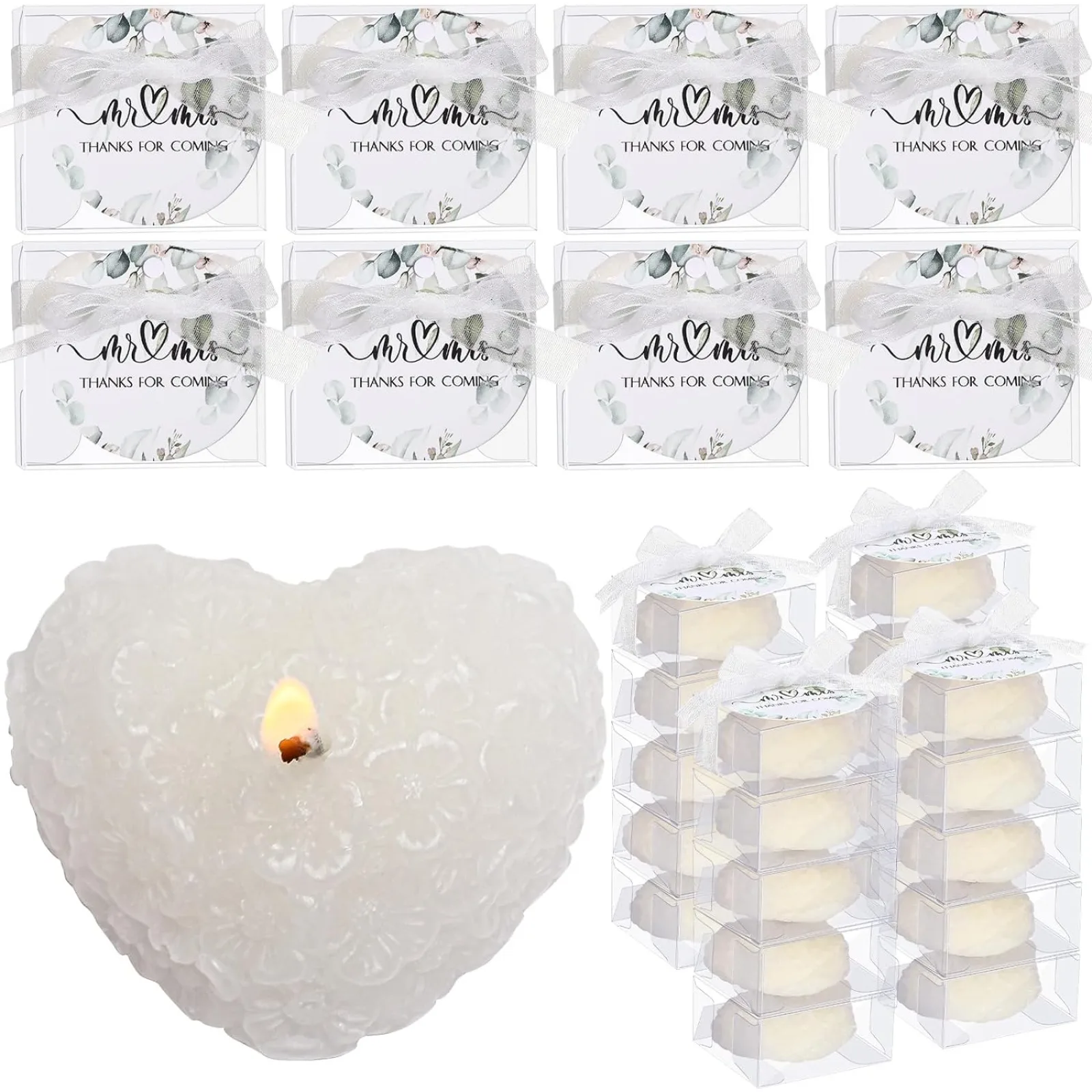 

US 100 Pcs Heart Shaped Scented Candles Wedding Gift Bridal Shower Favors White Tealight Candles Bulk Boxed