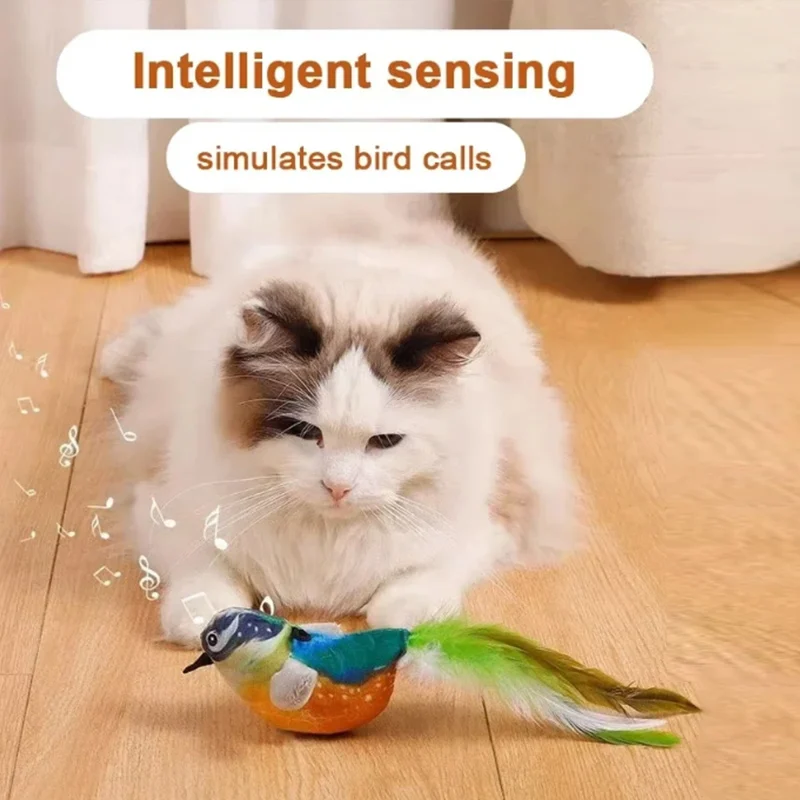 Simulated Bird Cat Voice Toys Kitten Gnaw Interactive Plaything Play With Cat Rechargeable Chirping Flapping Cute Pet Plush Toy