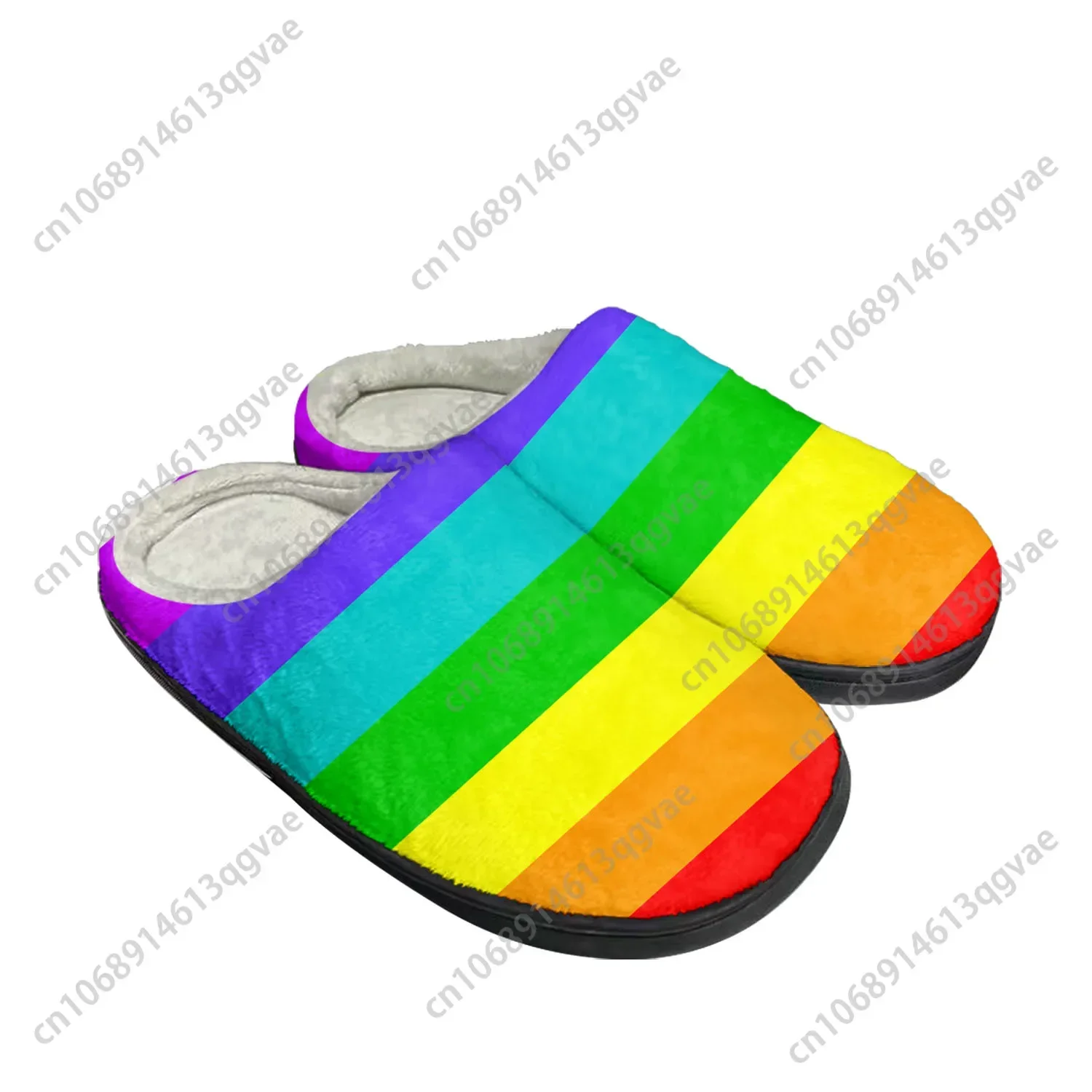 

Rainbow Flag Pattern Home Cotton Custom Slippers Mens Womens Sandals Plush Bedroom Casual Keep Warm Shoe Thermal Slipper Black