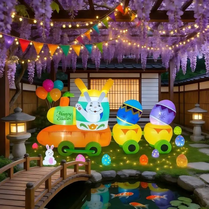 

Holiday Festival Easter DIY Inflatable Toy Decor 2.8M/9FT LED Light Bunny Easter Egg Train Ornament Great Garden Yard Decoration