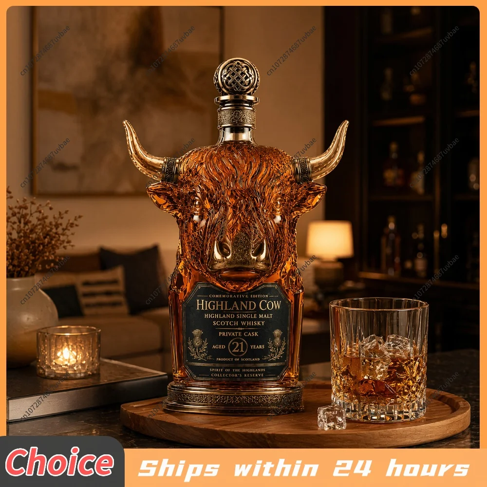 Thick Sturdy Glass Bison Buffalo Shaped Whiskey Decanter Western Home Decor Collectible Bottle Decor