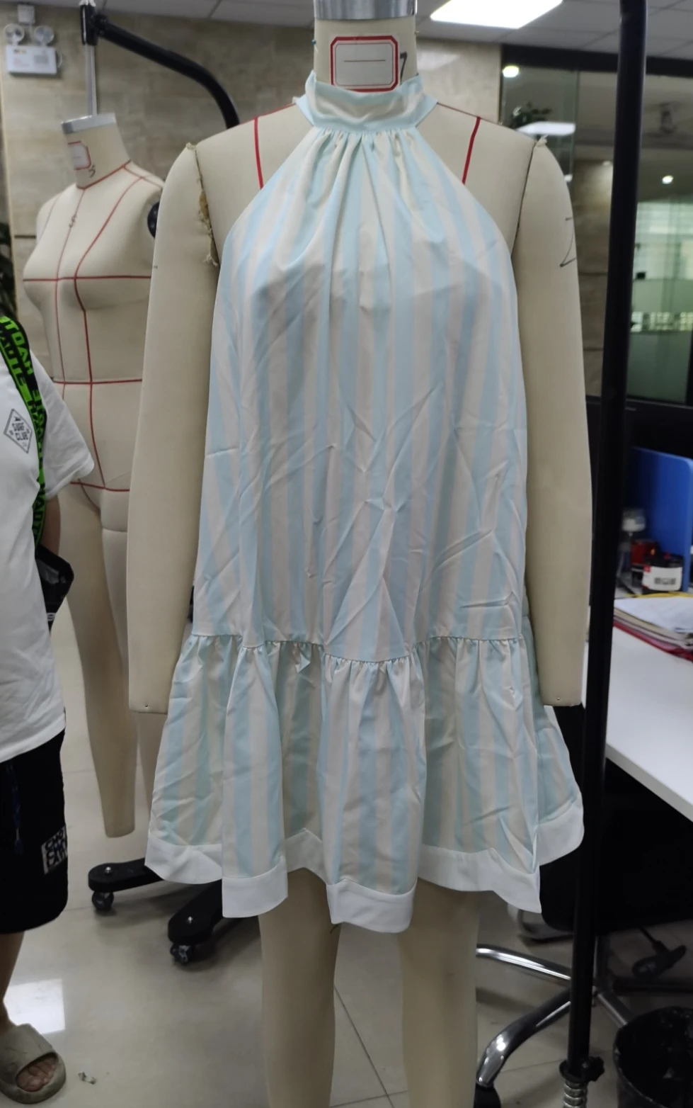 Women Summer Mini Tank Dress Sleeveless Cold Shoulder Trendy Striped Beach Dress