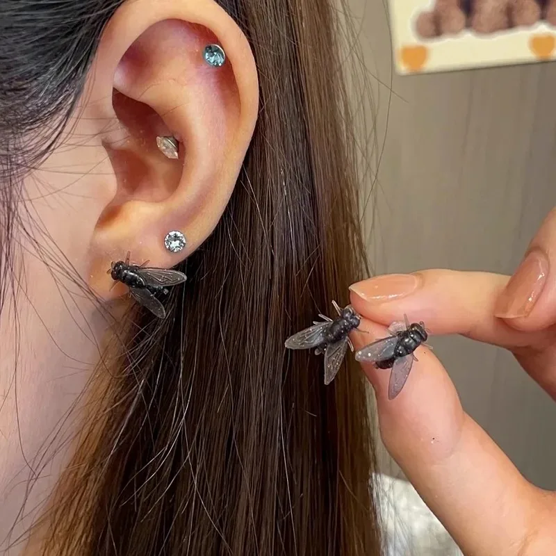 الإبداعية الذباب ترصيع الأقراط للنساء الرجال مجردة شخصية مضحك البسيطة يطير أقراط الحشرات الأقراط والمجوهرات #3