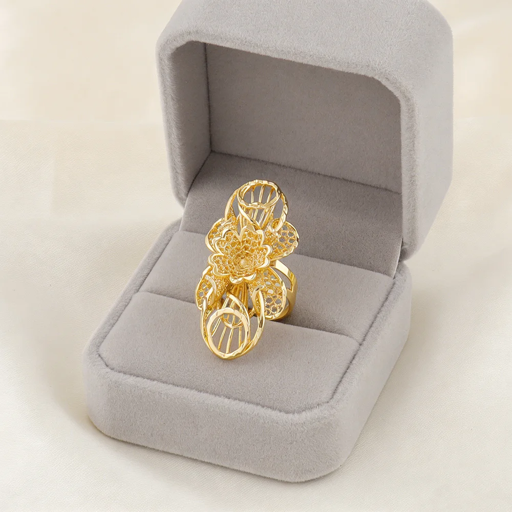 

Women Gold Color Metal Stainless Steel Rings Waterproof 18K Gold plating Adjustable Opening Ring Set Daily Jewelry Gifts