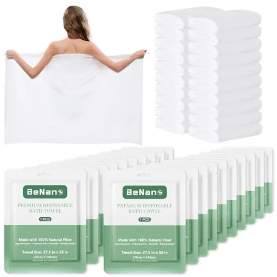Premium Disposable Towel, 100% USDA Biobased 55 in x 27.5 in Large Bath Towel Travel Towel Washcloth Reusable for Hotel Camping