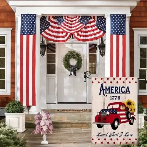 4th of July Décor ~ America Land That I Love Truck Garden Flag ~ 12