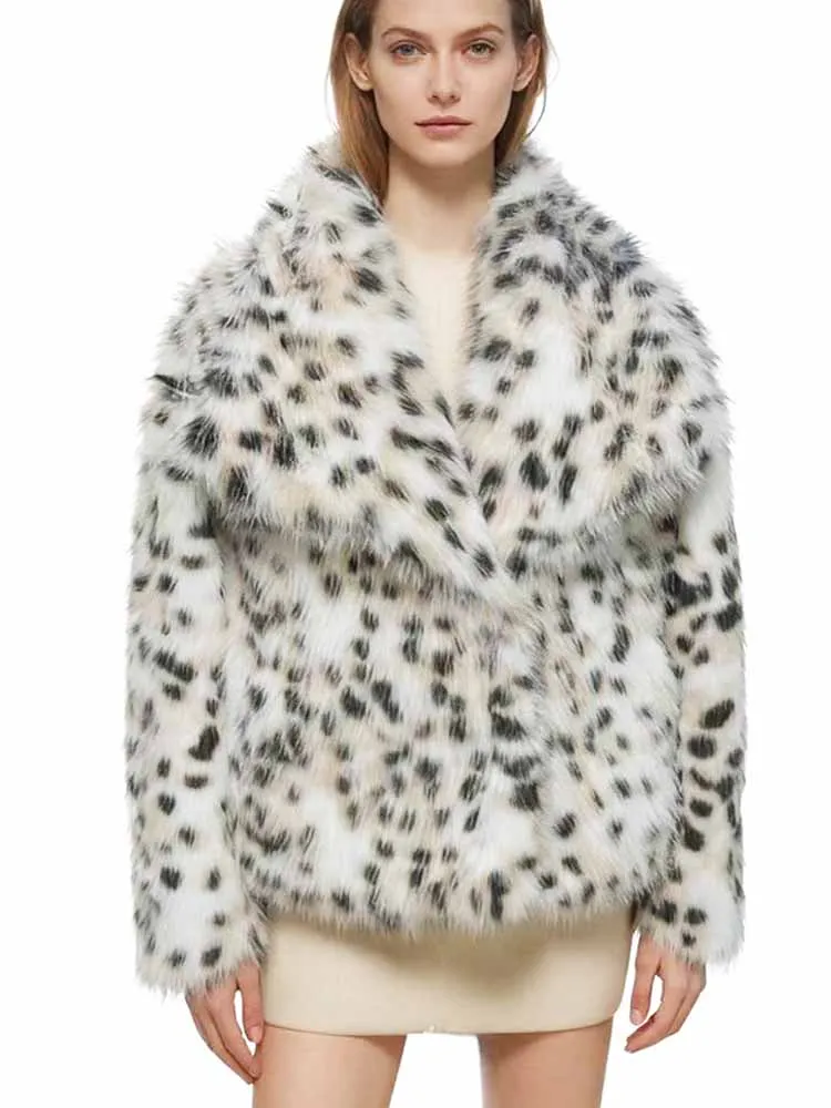 BKQU Leopard Print Faux Fur Jacket for Women Winter Thicked Outerwear Chic Long Sleeve Loose Warm Coat 2025 Lady Trendy Urban