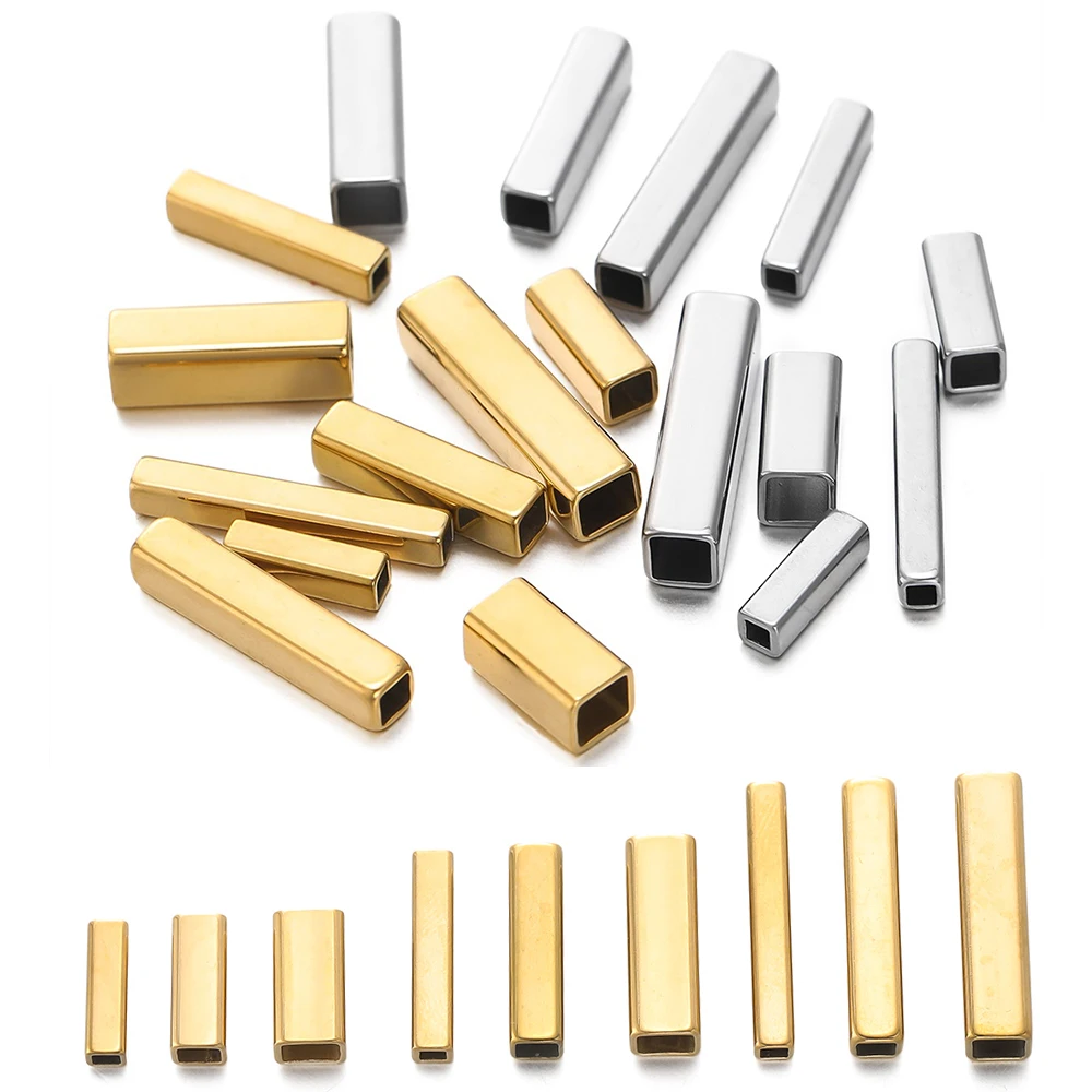 

20/10pcs Stainless Steel Square Long Tube Beads for Needlework Material DIY Handmade Bracelet Necklace Making Supplies Wholesale