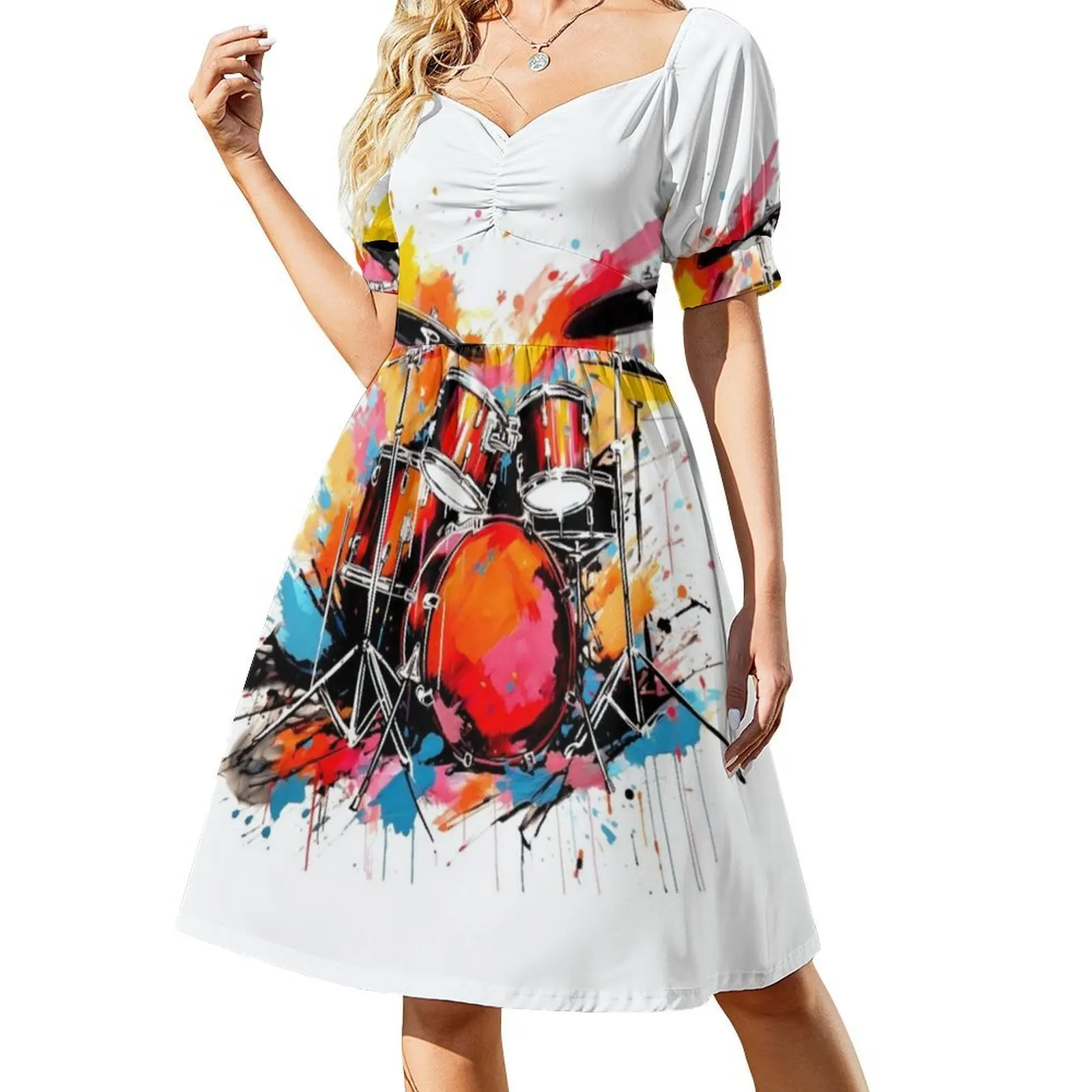فستان ملون على الطراز الكوري للنساء، فستان كاجوال أنيق للحفلات أو الارتداء اليومي، حزام الطبول الصوتي الملون #2
